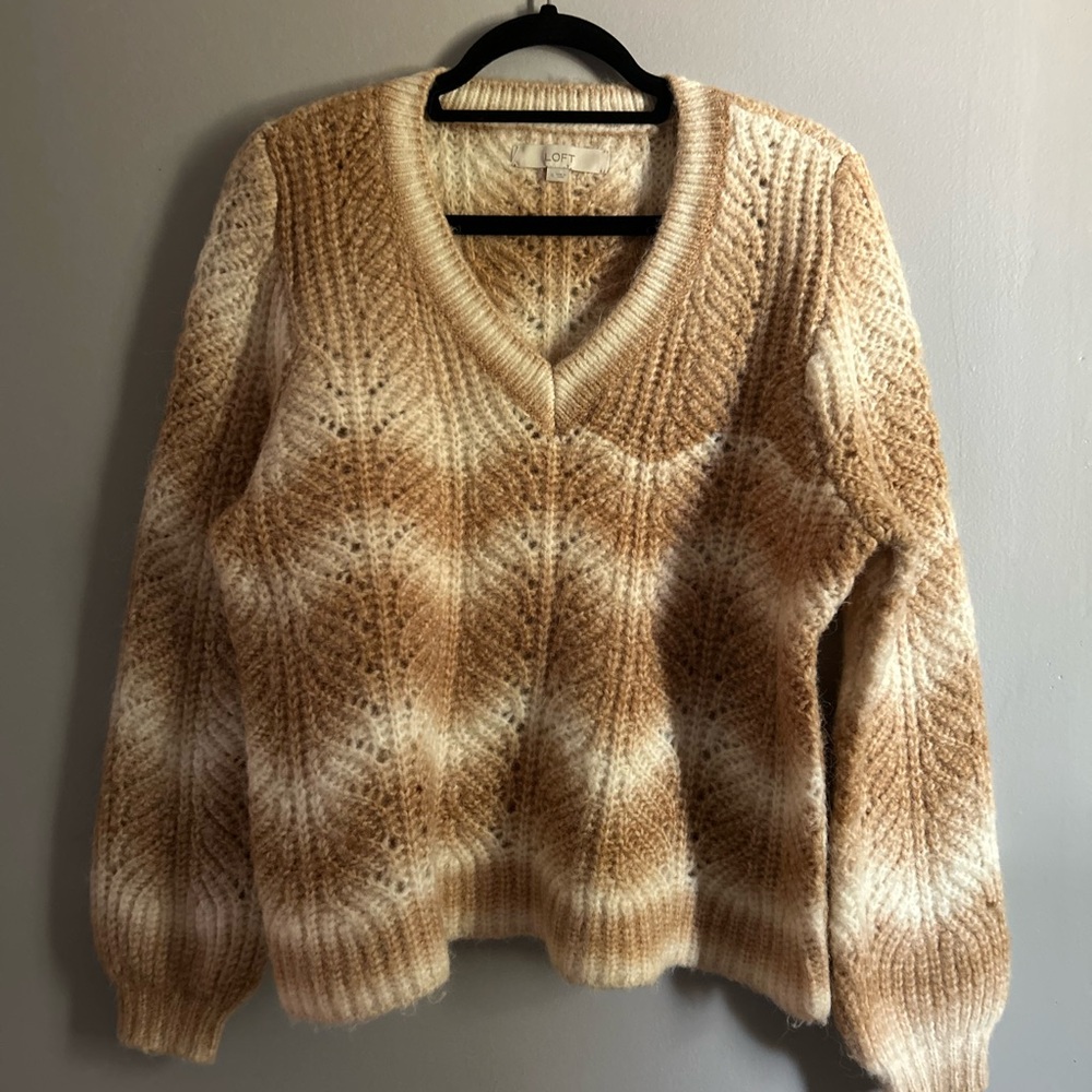 LOFT V-Neck Sweater in Cream and Tan